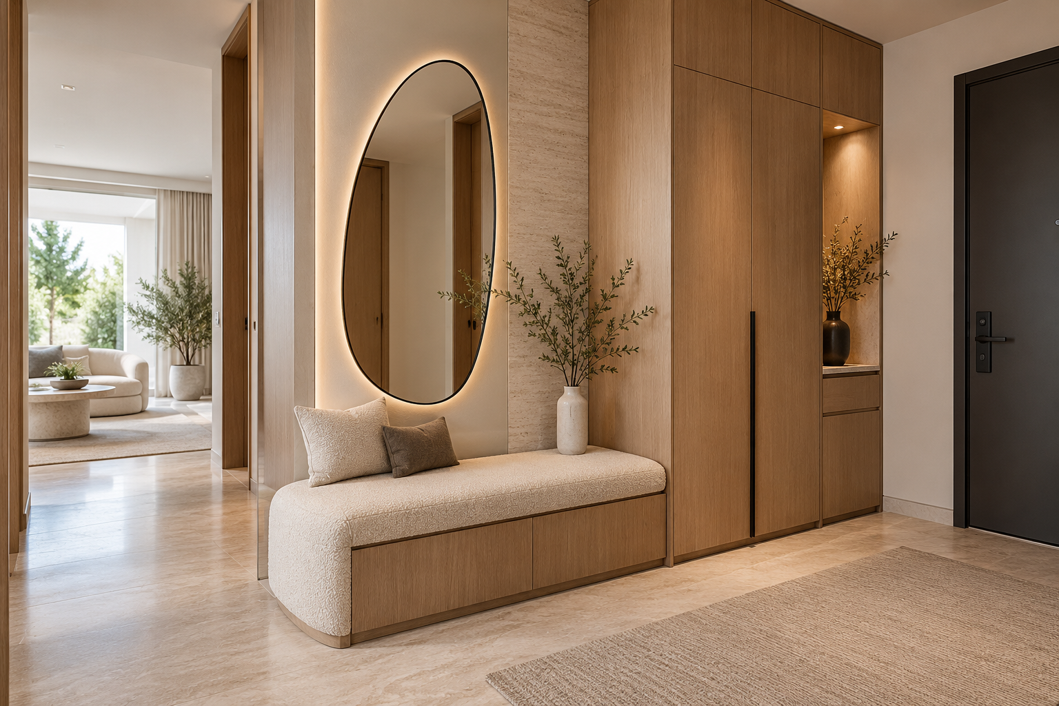 Açık meşe modern vestiyer ve giriş mobilyası